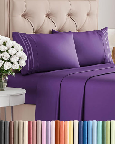 CGK Unlimited full-size sheet set in purple packaging shows premium quality and value