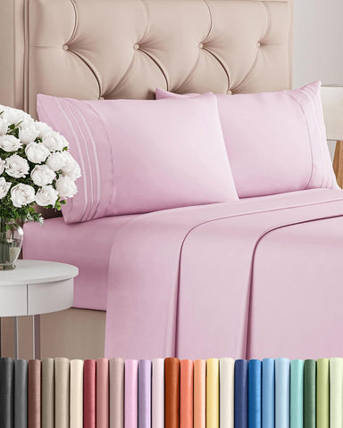 CGK Unlimited full-size light pink brushed-microfiber sheets offering cool, silky softness.