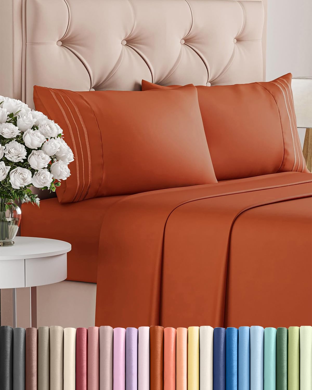 CGK Unlimited full-size terracotta sheet set closeup highlighting soft microfiber texture