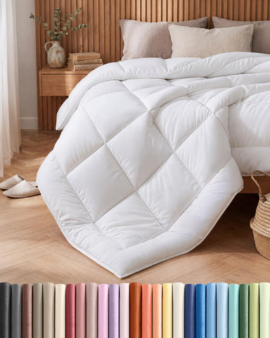 CGK Unlimited plush-fill comforter on bed for cozy warmth.