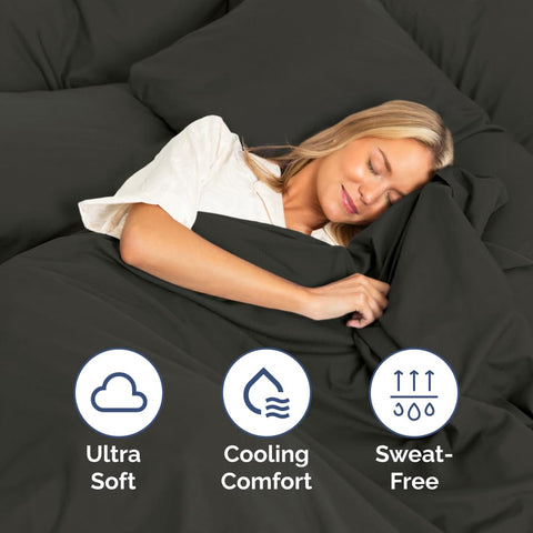 CGK Unlimited hotel-style charcoal sheets elevate bedroom look.