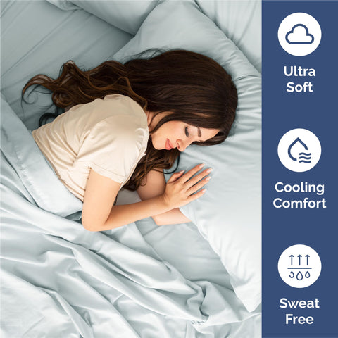 CGK Unlimited ice blue pillowcases 20x40 resting snugly on bed