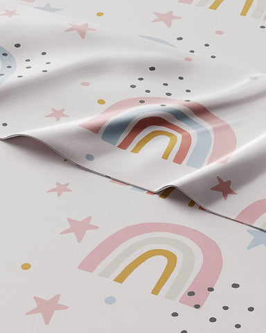 CGK Unlimited Kids rainbow sheet set flat sheet showcases bright colors for cheerful bedtime.