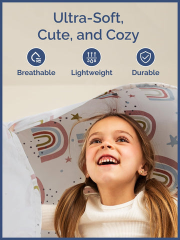 CGK Unlimited Kids rainbow sheet set pillowcase for easy, machine-washable care.