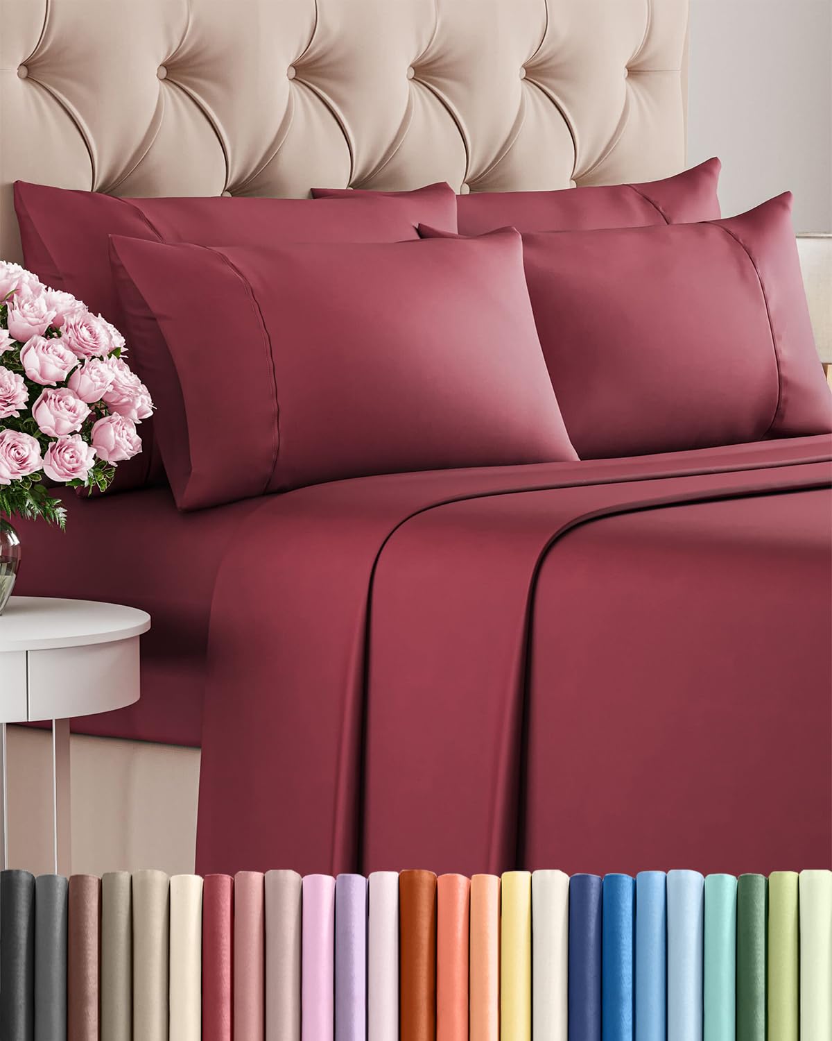 CGK Unlimited king flat sheet in burgundy offers silky softness for nightly comfort