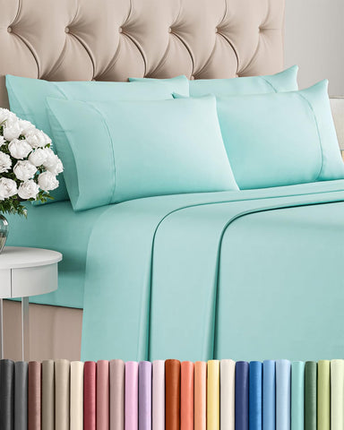 CGK Unlimited King flat sheet in spa blue provides breathable, hotel-like comfort.