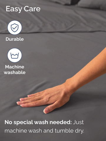 CGK Unlimited king fitted sheet ready to wash, showing machine washable design.