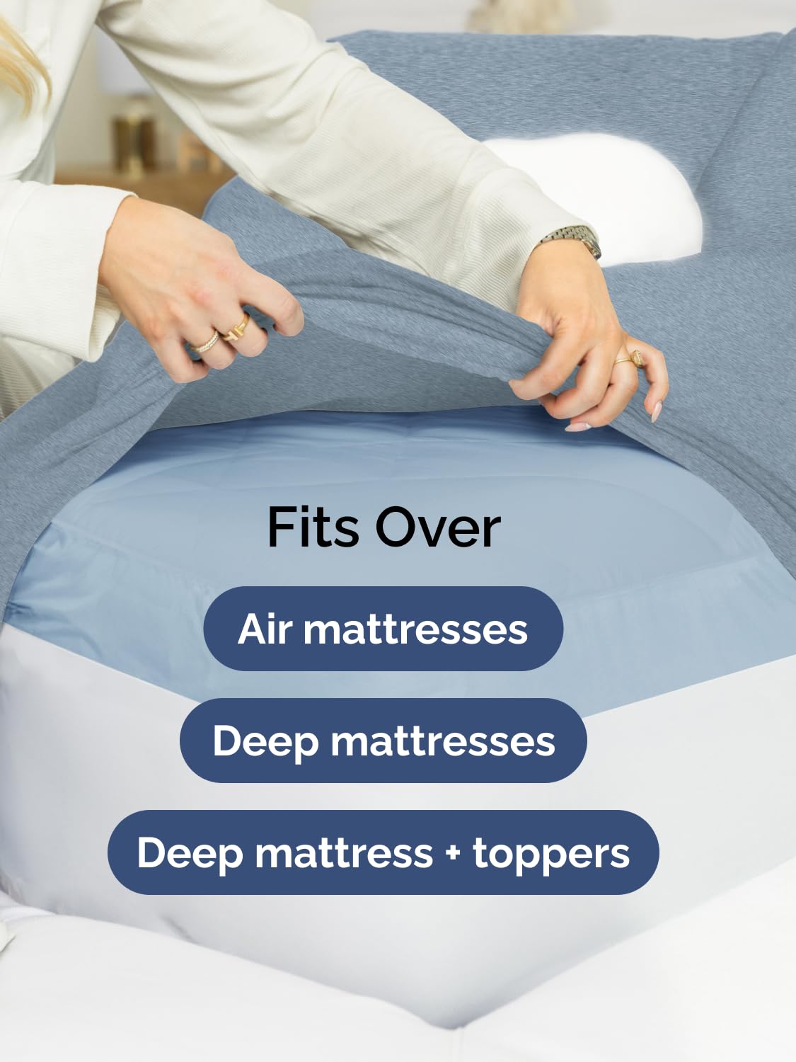 CGK Unlimited king flat and fitted sheet with exact dimensions for proper fit.
