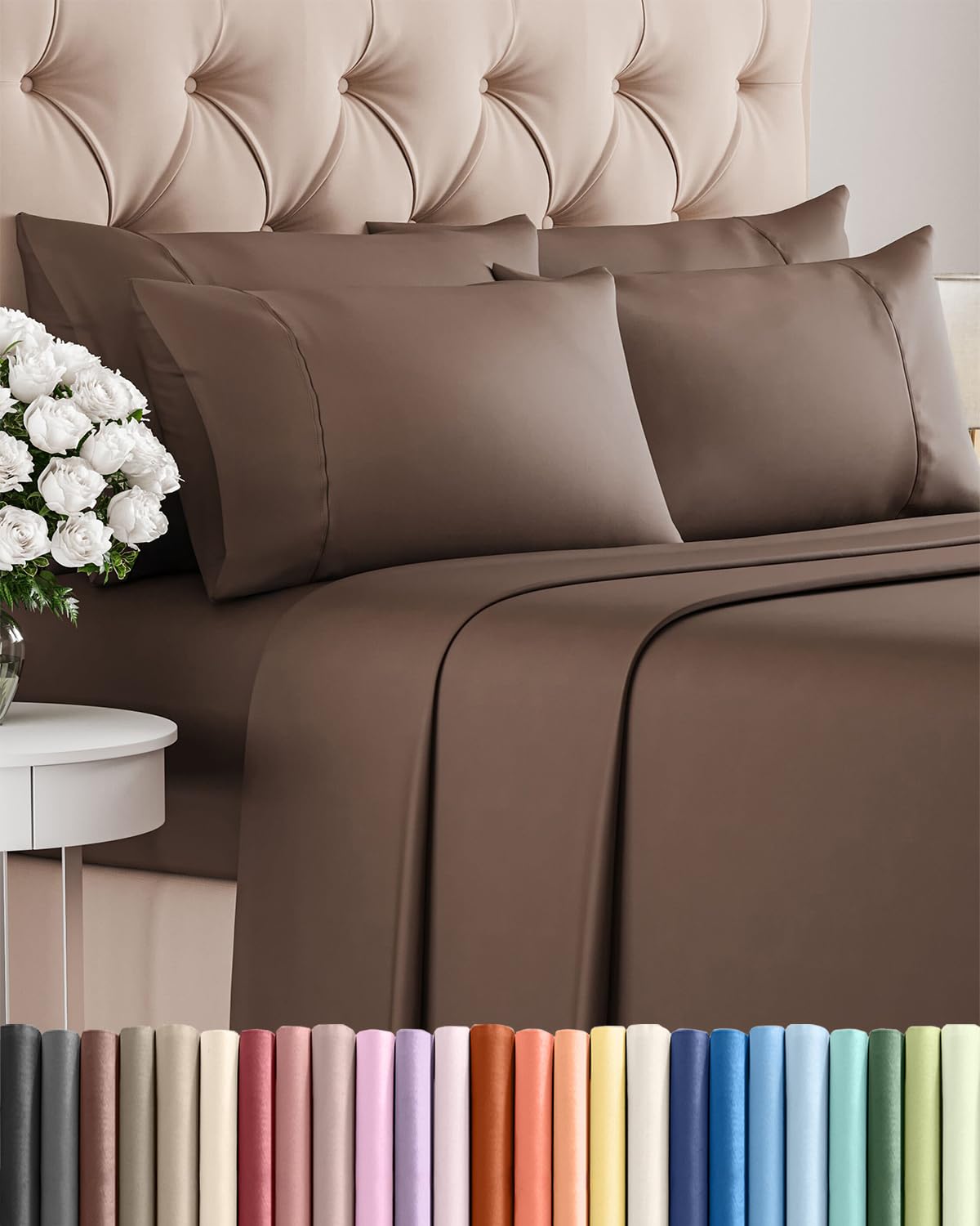 CGK Unlimited King flat sheet in brown offers smooth, cooling sleep surface.