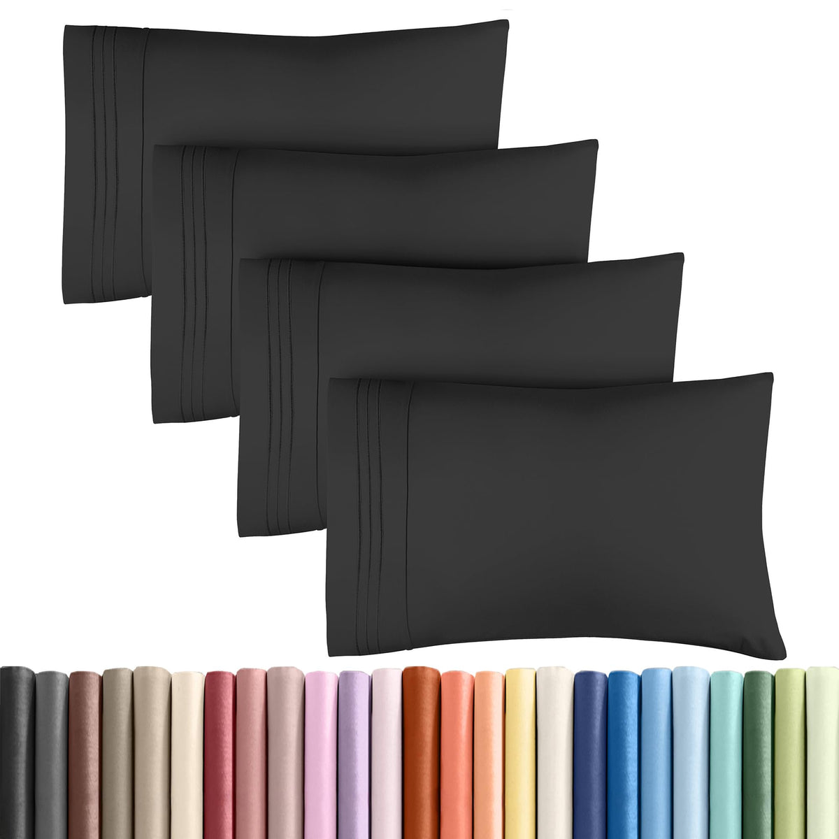 CGK Unlimited king pillow cases set of 4 in black, hotel-grade durability.