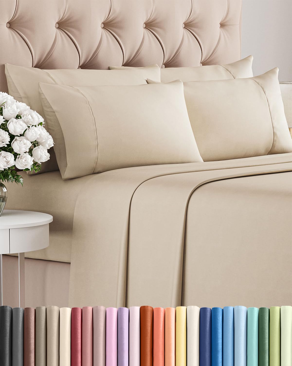 CGK Unlimited King flat sheet in wheat offers breathable, silky-soft comfort.