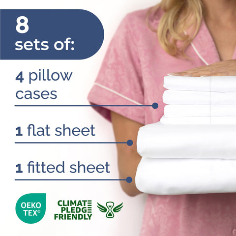 CGK Unlimited king sheet sets stacked for hospitality display