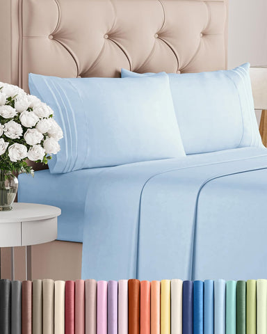 CGK Unlimited king size 4-piece set folded on bed, showing silky microfiber texture for cooling comfort