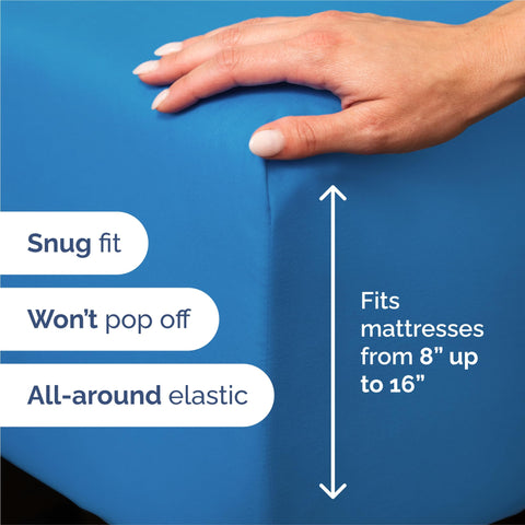 Deep pocket detail showing fit for up to 16-inch mattresses.