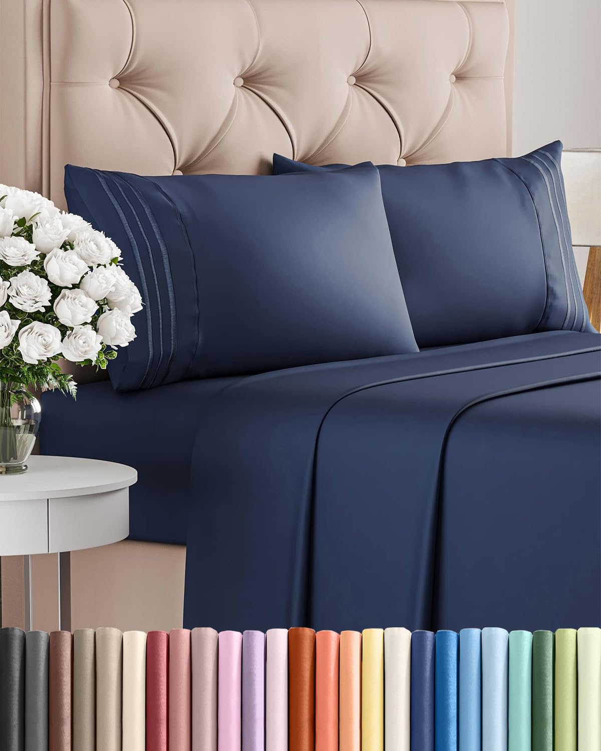 CGK Unlimited king-size sheet set flat sheet close-up highlights breathable, soft fabric.