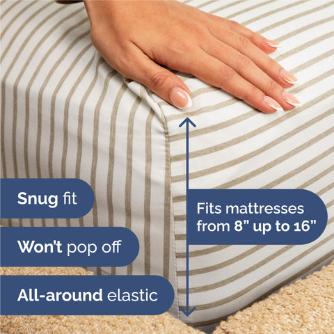 CGK Unlimited fitted sheet depth view shows fit for up to 16 inches