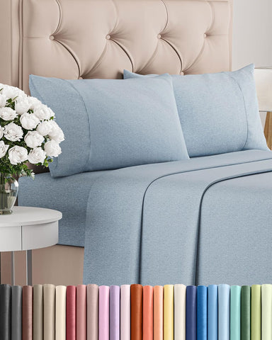 CGK Unlimited king size sheets in heathered blue offer cooling, breathable comfort