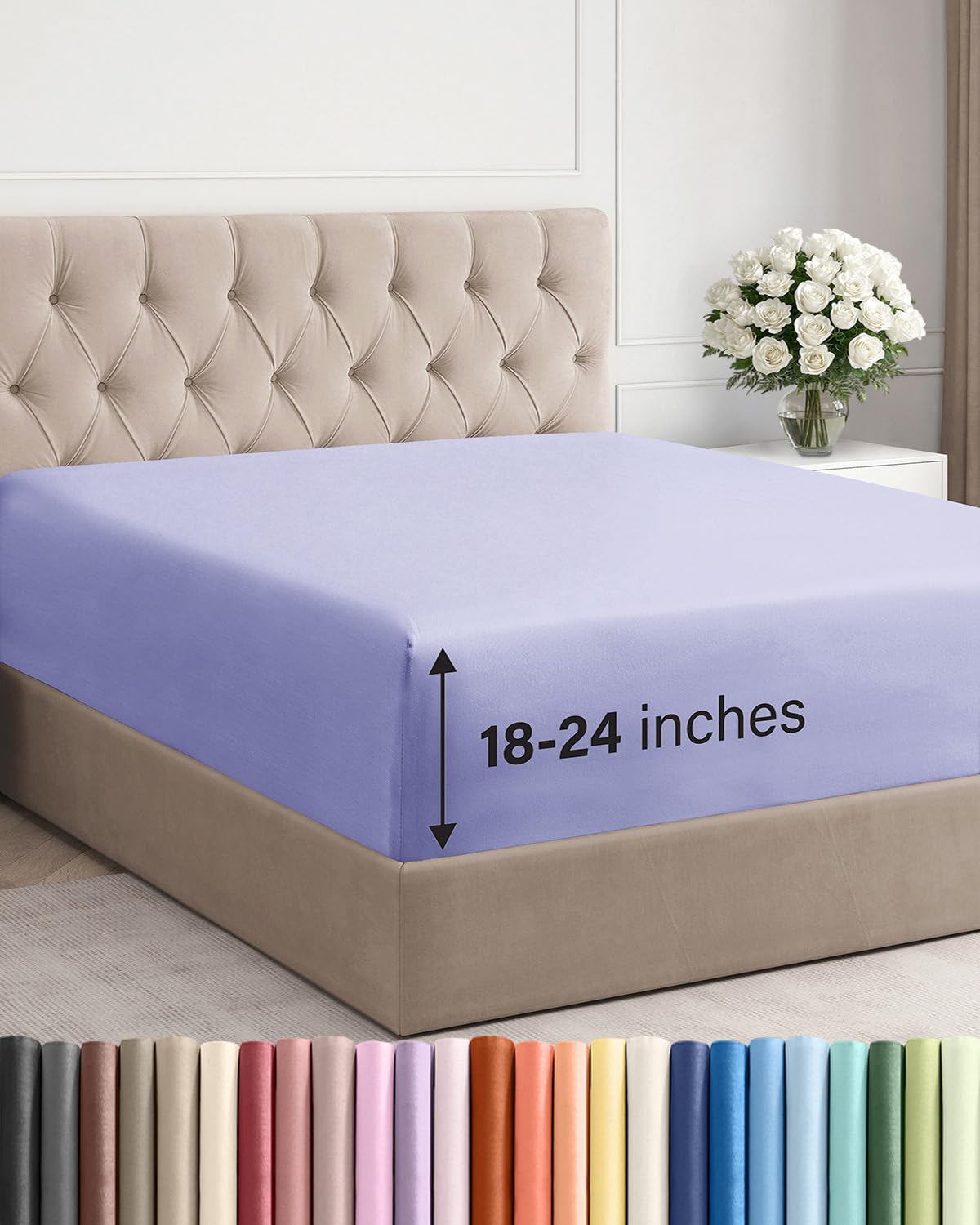 CGK Unlimited lavender king fitted sheet pocket closeup for secure fit.