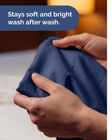 CGK Unlimited navy color bedding adds versatile style to bedrooms
