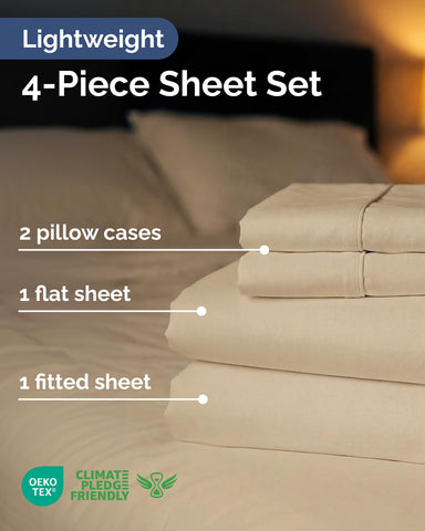 CGK Unlimited lightweight queen fitted sheet shown for snug deep-pocket fit.