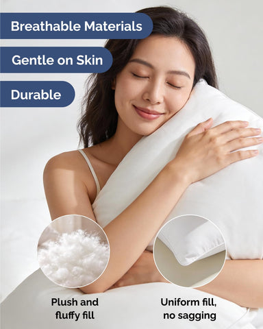 CGK Linens king-size pillows in-use scene, lightweight fluff for soft, low-profile rest.