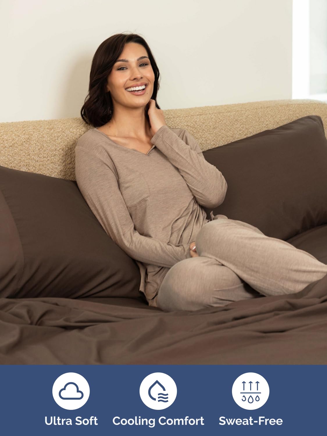 CGK Unlimited sheets next to memory foam topper highlights topper compatibility and comfort.