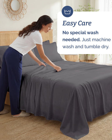 Packaging shows four-piece CGK Unlimited set with flat and fitted sheets