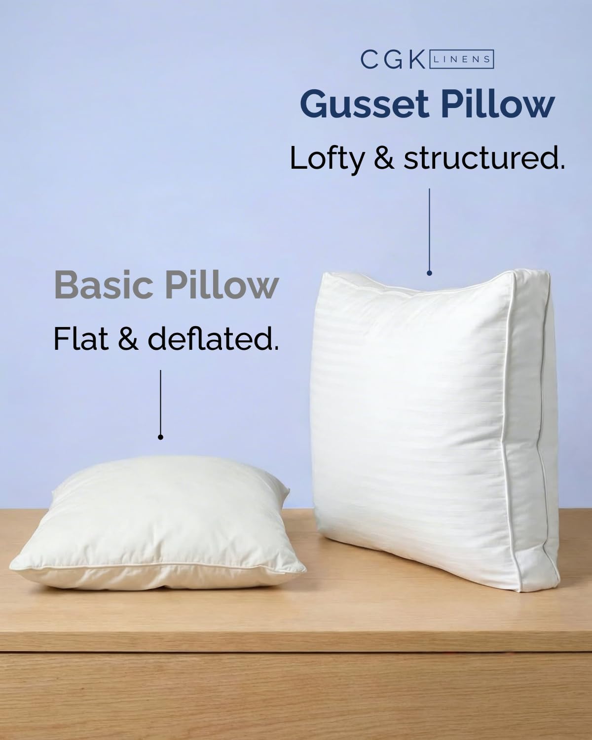 CGK Unlimited two-pack queen pillow set provides cozy support for all sleepers.