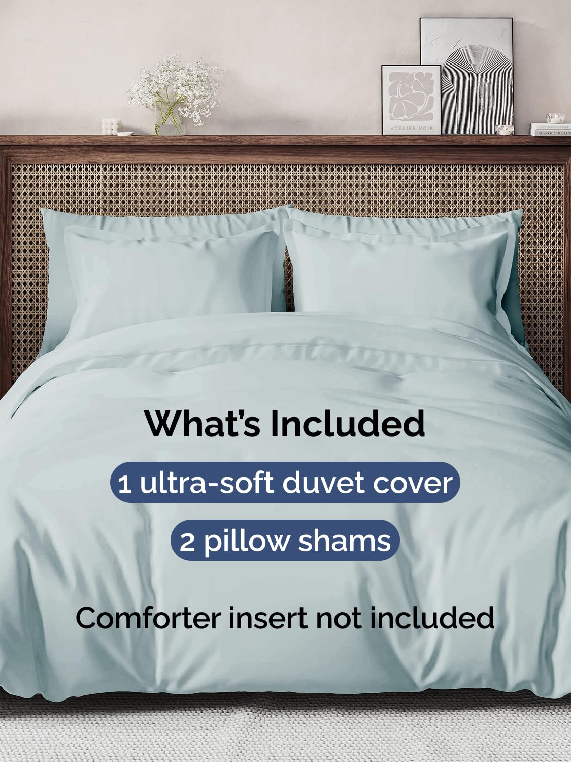 CGK Unlimited ice blue pillow shams 20x26 with secure ties for a tidy bed look