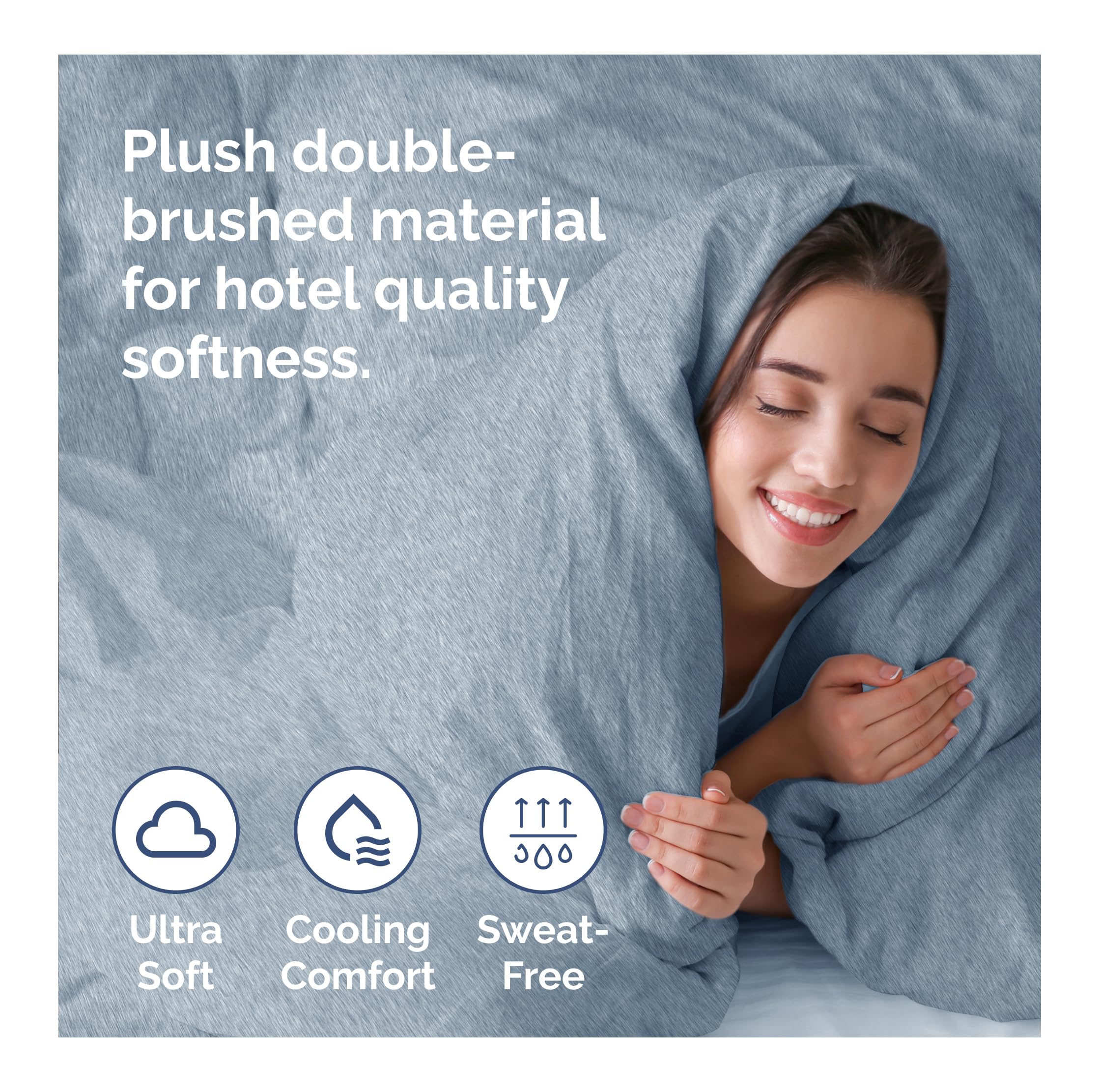CGK Unlimited pillow shams 20x26 inches in heathered blue, hotel-style.
