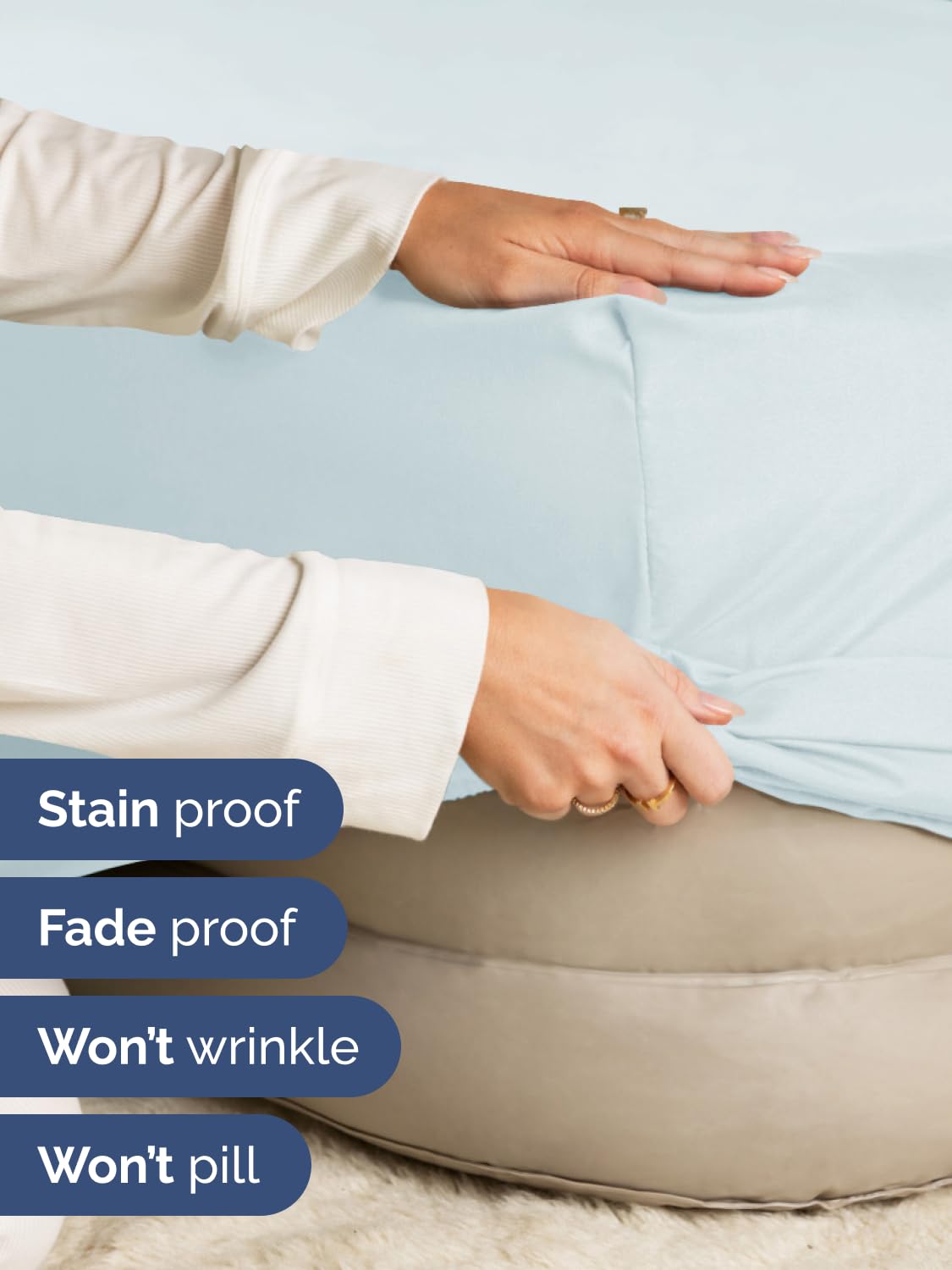 Premium double-brushed fabric from CGK Unlimited delivers lasting softness in ice blue.