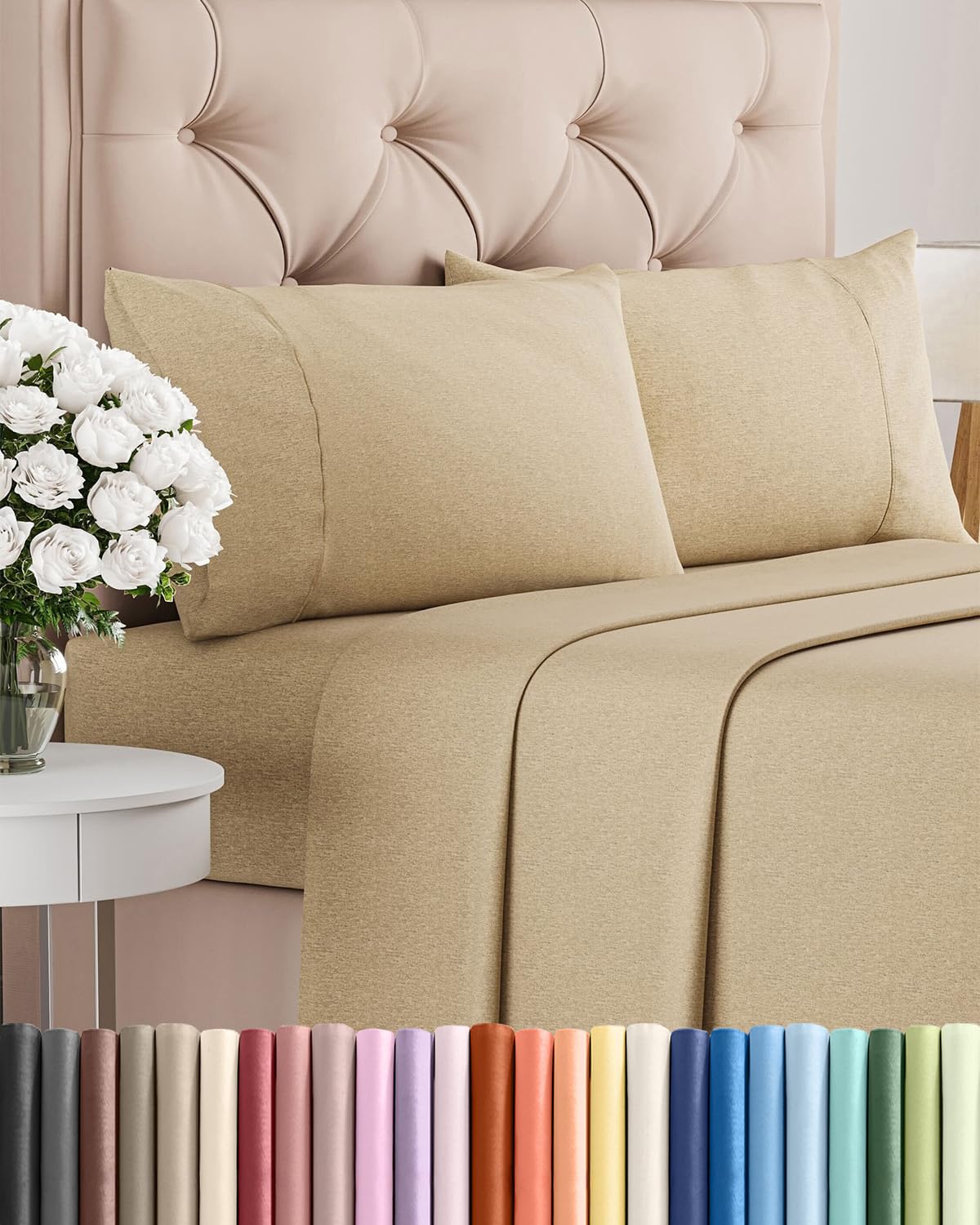 CGK Unlimited queen 4-piece flat sheet demonstrates breathable, cooling comfort.