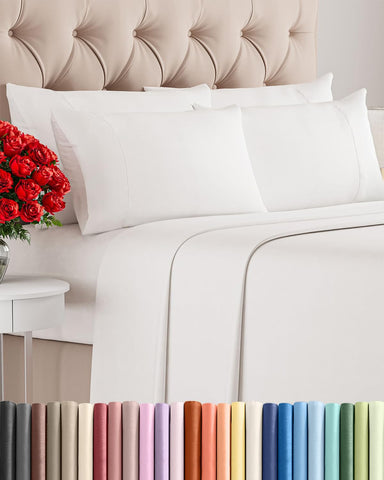 CGK Unlimited queen 6-piece flat-sheet closeup showing silky-soft microfiber texture.