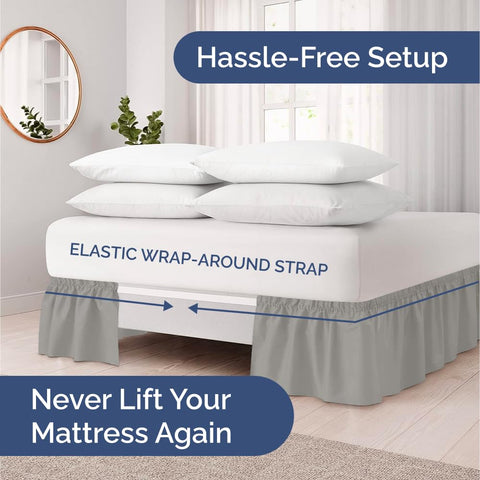 CGK Unlimited queen-size bed skirt features elastic wrap for a secure, gap-free fit.