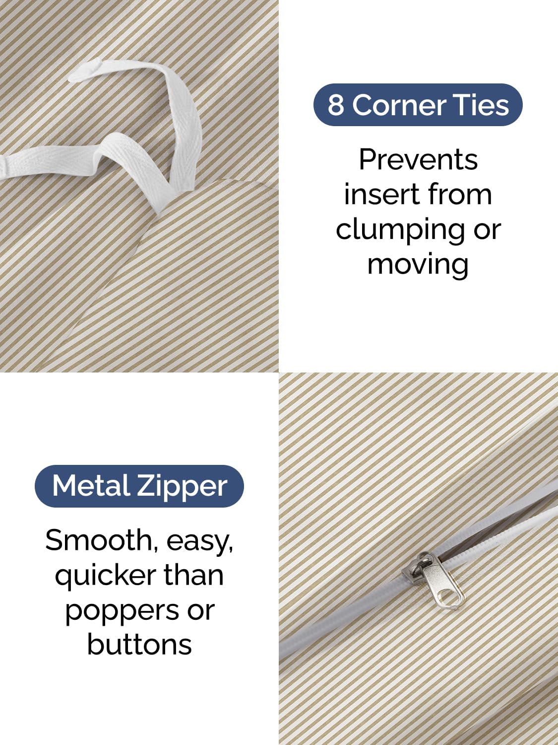 CGK Unlimited duvet cover showing zipper closures and ties for secure easy maintenance