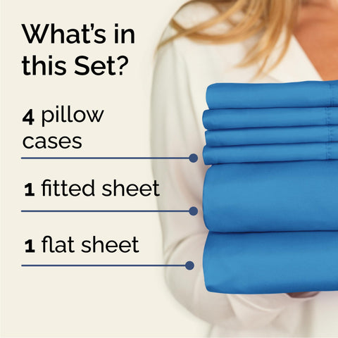 CGK Unlimited queen flat sheet in denim blue provides generous coverage and cool feel.