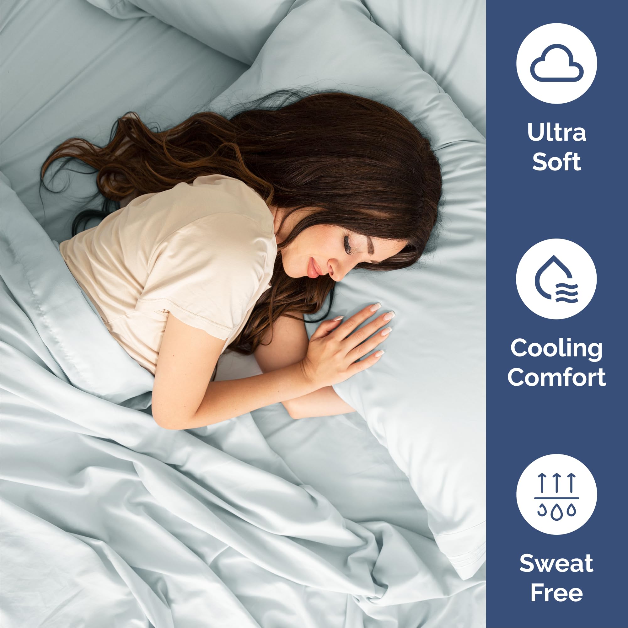 CGK Unlimited Queen pillow cases Ice Blue closeup highlighting soft touch