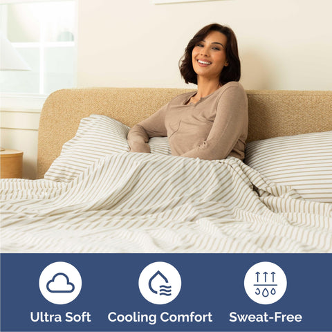 CGK Unlimited queen pillowcase 2 beige stripes promotes airflow for cooler nights
