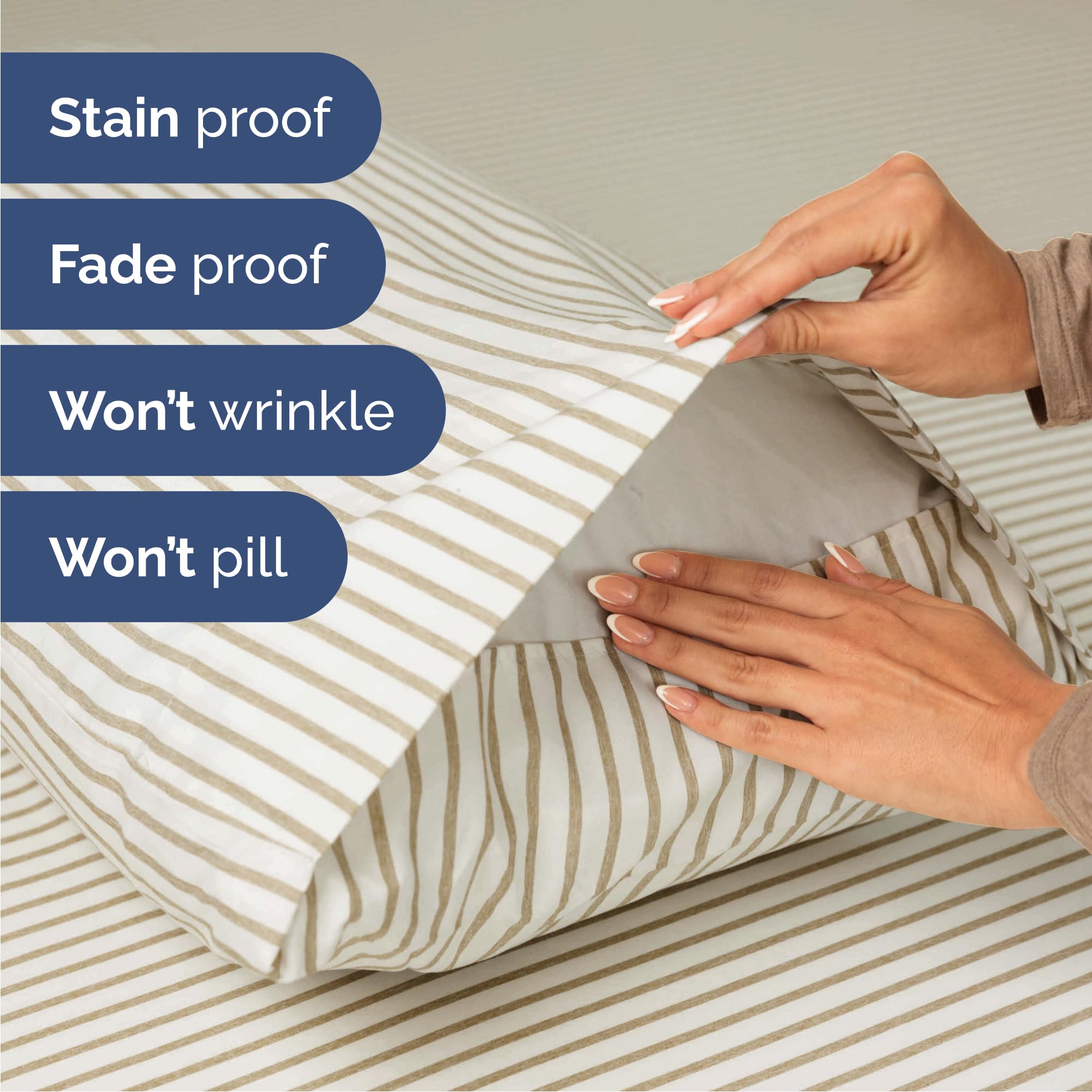 CGK Unlimited queen pillowcase 3 beige stripes preserves color and comfort