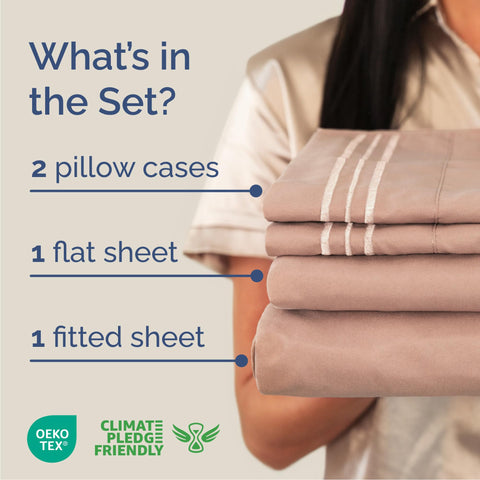 CGK Unlimited queen fitted sheet mauve provides deep pockets for secure fit on tall mattresses.