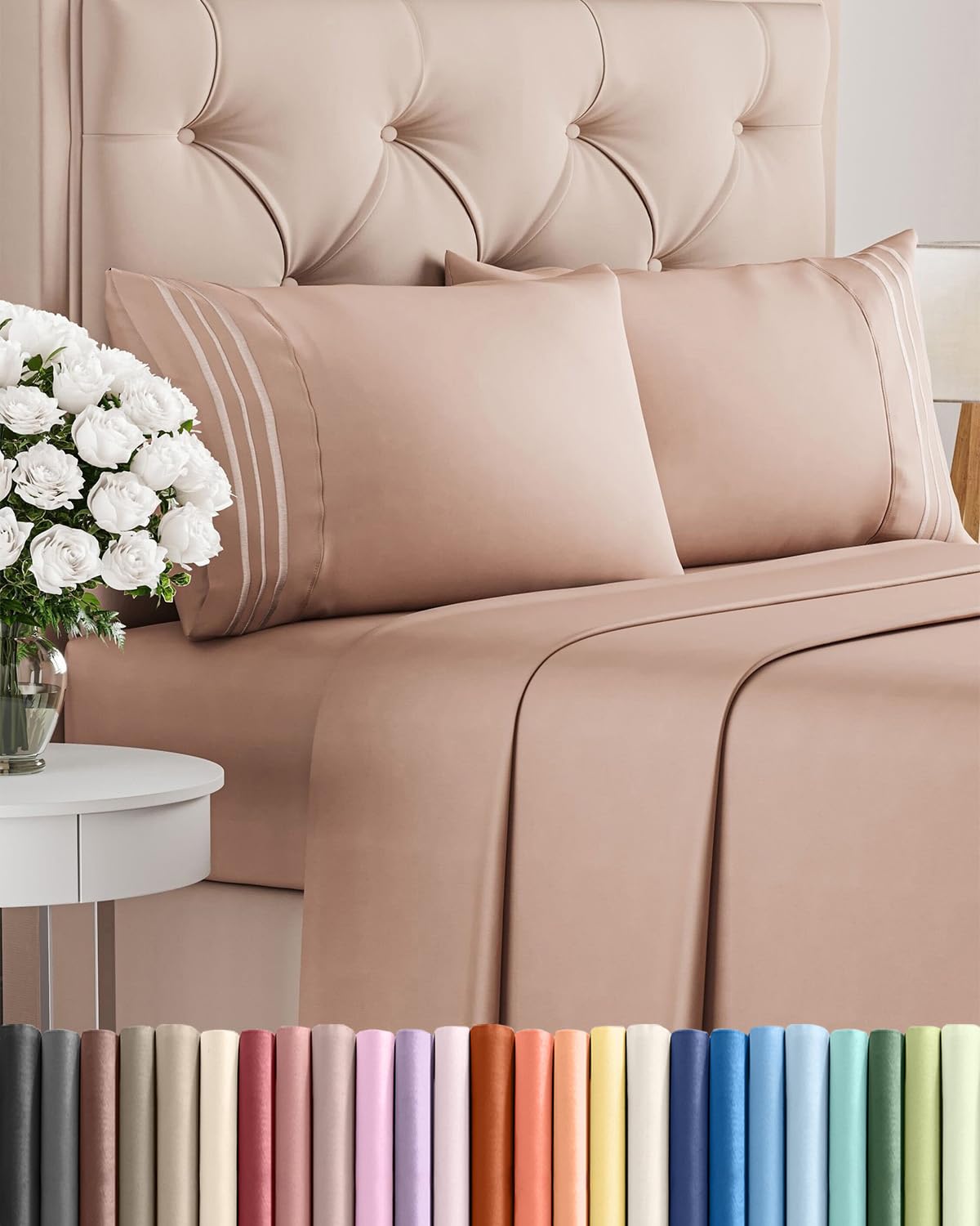 CGK Unlimited Queen Sheet Set flat sheet mauve offers breathable comfort for cooler nights.