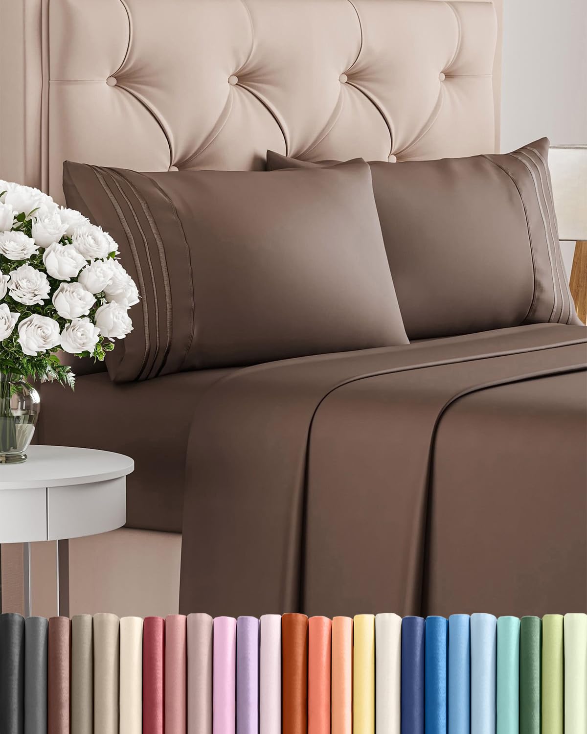 CGK Unlimited queen sheet set with flat sheet and pillowcases on bed for luxury comfort