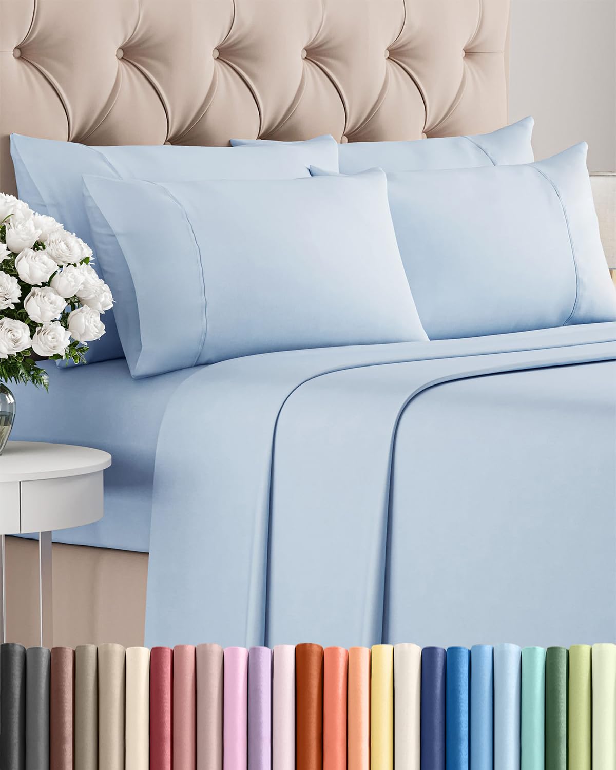 CGK Unlimited Queen sheet set flat view highlights breathable, cooling surface for night comfort.