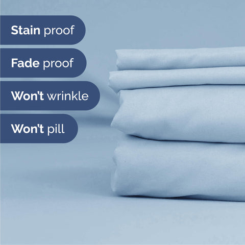 CGK Unlimited sky blue pillowcase close-up showing color and finish.