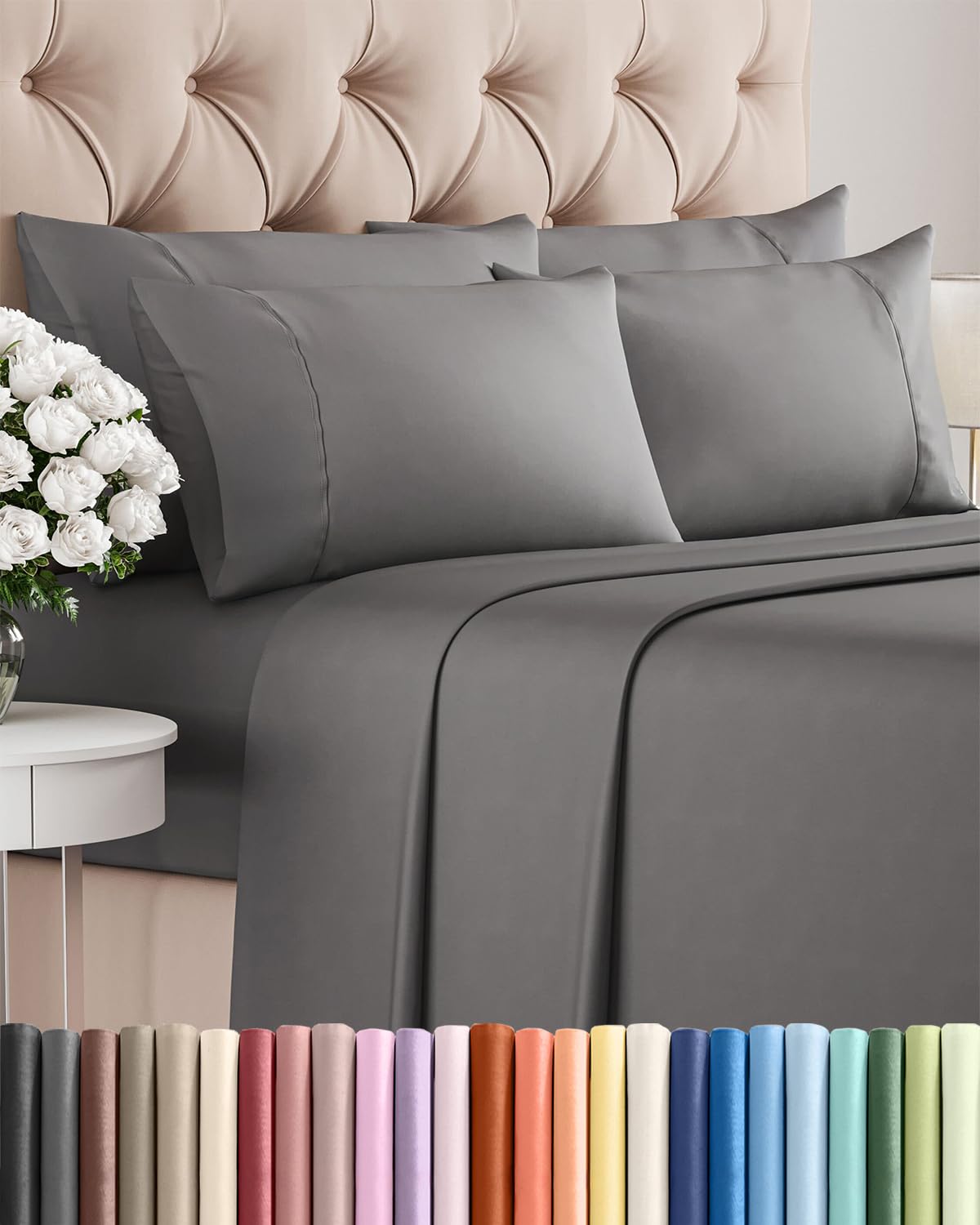 CGK Unlimited Queen sheet set closeup showing soft brushed microfiber for silky comfort.