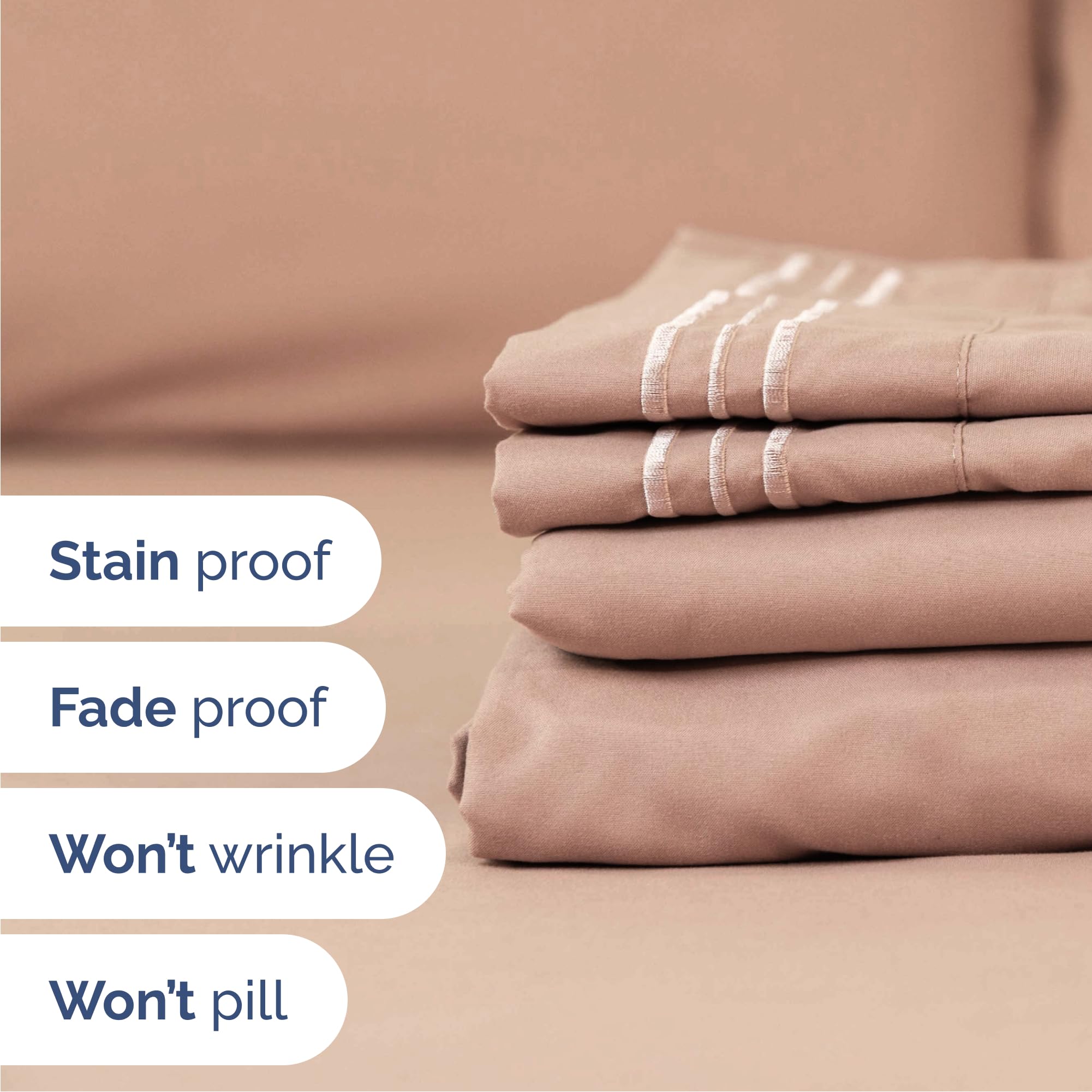 CGK Unlimited mauve sheet set feels light and wrinkle-free for easy care.
