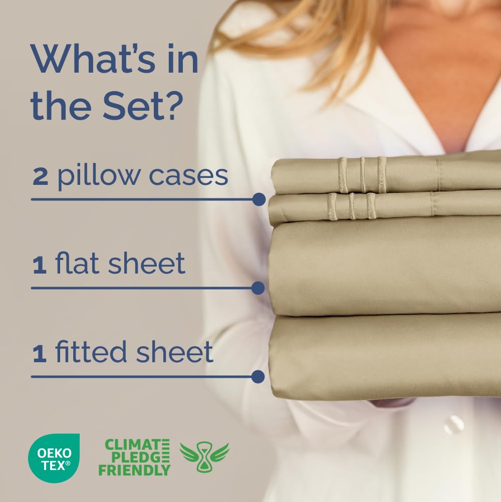 CGK Unlimited queen fitted sheet beige on mattress with deep pockets