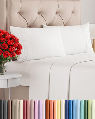 CGK Unlimited queen size 4-piece sheet set with flat sheet showcases roomy fit and cooling comfort.