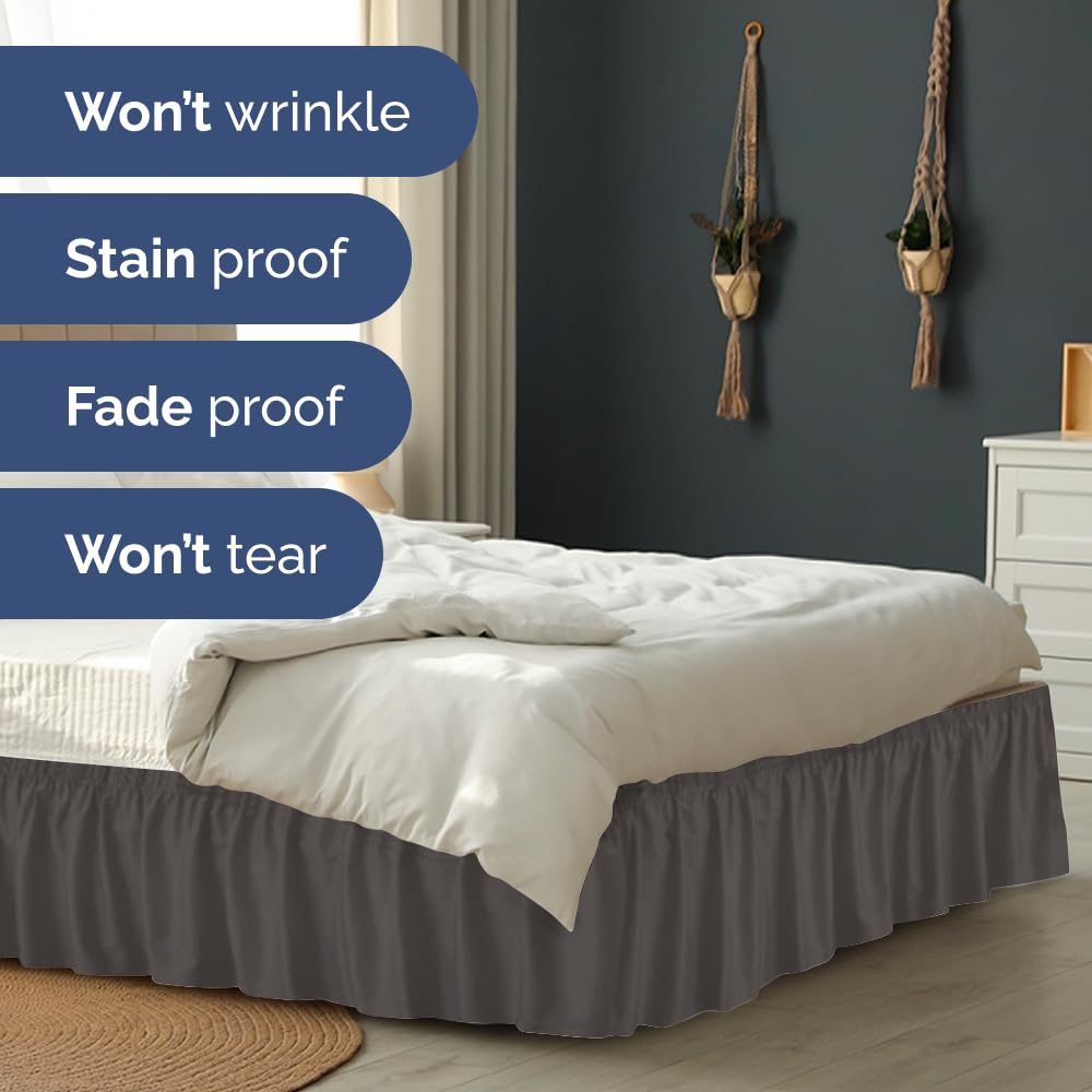 Queen size bed skirt with pleated look and an 18 inch drop for a clean frame.