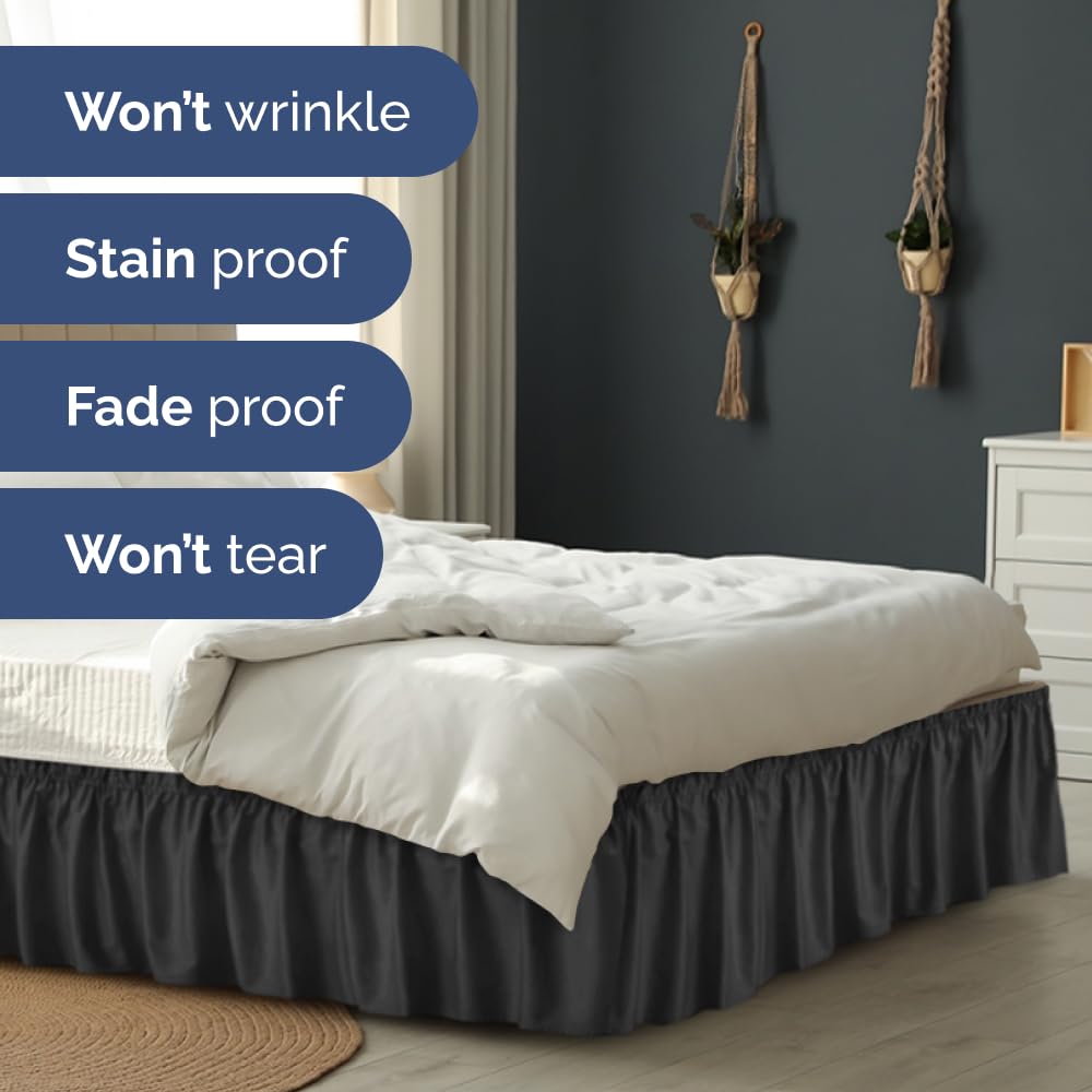 CGK Unlimited queen-size bed skirt is machine washable for easy cleaning.